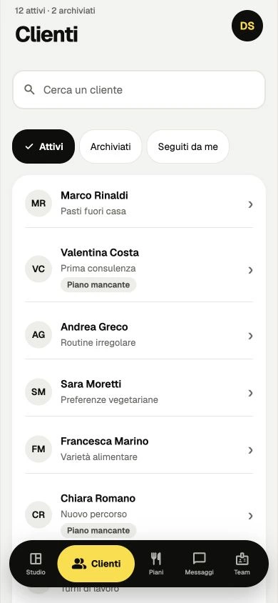 Clienti Misurami: 12 attivi e 2 archiviati, dati dimostrativi